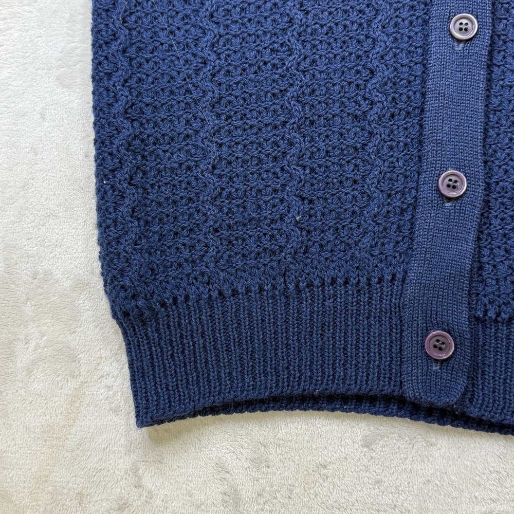Vintage Pendleton Wool Cable Knit V-Neck Sweater Vest Navy Blue Mens Small 34 - Picture 3 of 9